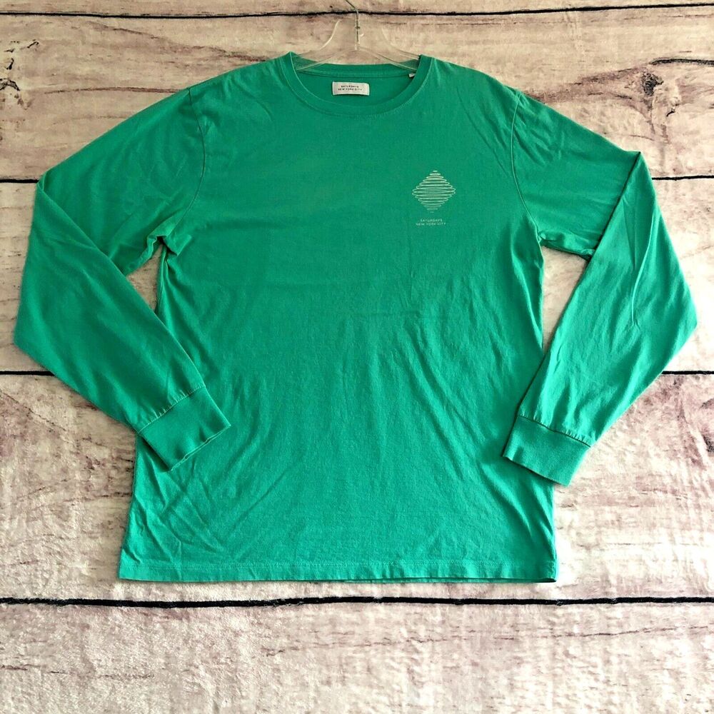 Saturdays NYC T Shirt Mens Large Green Crew Neck Long Sleeve Graphic Casual